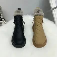 2025 inverno novo estilo botas de neve feminino All-Match forro de lã engrossado nordeste sapatos de algodão impermeável