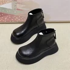 2026 outono inverno novo estilo All-Match couro macio botas curtas de sola grossa feminina cabeça grande plataforma infe