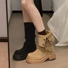 Botas curtas Rad de duas peças cáqui botas de sola grossa outono inverno aumentando moda fina novo estilo tubo médio Ret