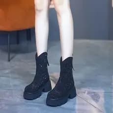 Botas curtas de salto grosso de sola grossa femininas Martin botas 2026 outono inverno novo estilo versão coreana moda e