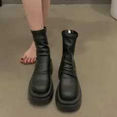 Botas curtas femininas 2026 outono inverno novo estilo temperamento moda All-Match simples pequeno salto grosso botas fi