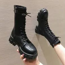 35-43 tamanho 2026 sapatos de primavera de tamanho grande influenciador de sola grossa rendas Martin botas femininas peq