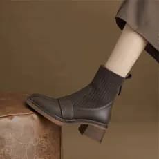 Botas curtas de malha de salto grosso femininas 2026 outono inverno novo estilo botas finas de salto alto All-Match esti