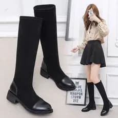 2026 Botas de inverno femininas, mas joelho, botas pequenas de cano médio, botas femininas de cano longo, salto grosso,