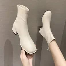Stretch Chelsea botas curtas femininas All-Match outono inverno 2026 novo estilo de salto grosso Martin botas bege couro