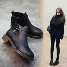 Estilo britânico Martin botas sapatos femininos 2026 novo estilo médio grosso salto influenciador mais botas de couro de