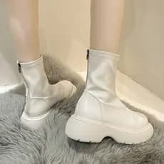 Botas finas femininas 2026 novo estilo primavera outono botas Martin de sola grossa manga estilo britânico Chelsea botas