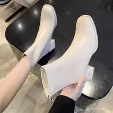 Botas femininas 2026 novo estilo verão fino salto grosso outono botas curtas branco fino botas finas primavera outono bo