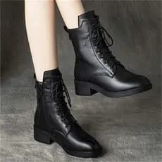 Botas Martin de couro macio feminino estilo britânico salto médio 2026 outono inverno novo estilo sapatos de algodão sal
