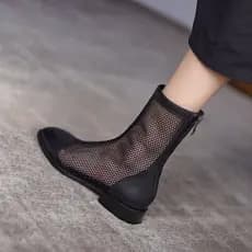Sandálias de salto grosso sandálias botas 2026 verão romano salto baixo gaze Net botas dedo do pé quadrado novo estilo f
