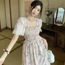 Verão Plus Size irmã gorda M roupas femininas pescoço quadrado doce capa barriga Floral manga curta cintura estreita ele