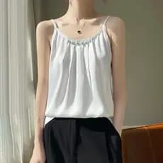 Camisola moda sem mangas terno solto cetim francês primavera verão novo estilo verão Bottoming capa superior carne exter