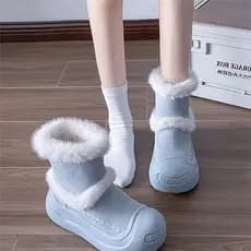 Botas de neve femininas botas de algodão de sola grossa 2026 leite azul pele de uma peça antiderrapante forro de lã quen