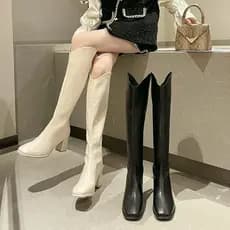 2025 botas longas de salto grosso feminino salto alto ano cavaleiro botas outono novo estilo pernas longas influenciador