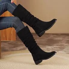 Botas altas femininas de salto baixo na altura do joelho 2025 primavera outono botas de salto plano novo estilo Martin b