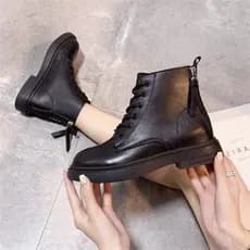 Estação Europeia 2025 Primavera Outono Salto Lace-Up Zíper Duplo Influenciador Martin Botas Femininas Botas Curtas All-M