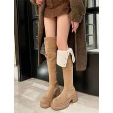 2025 inverno velo-velo quente sobre o joelho botas femininas Retro lapela cavaleiro botas de salto grosso grosso @