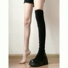 Botas acima do joelho femininas 2025 novo estilo inverno botas de lã de sola grossa femininas elásticas de tubo alto bot
