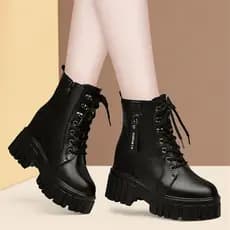 Couro macio salto grosso Martin botas sapatos femininos outono inverno novo estilo moda quente velo-velo-velo-velo-