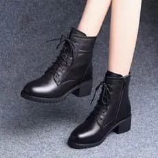 Botas Martin de couro macio femininas estilo britânico botas de algodão de salto médio 2024 outono inverno novo estilo s
