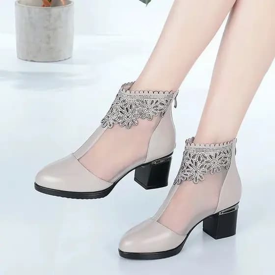 Botas de rede de salto grosso primavera verão sapatos femininos novo estilo tamanho grande sandálias simples botas mãe s