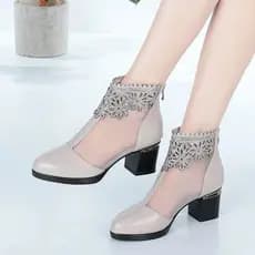 Botas de rede de salto grosso primavera verão sapatos femininos novo estilo tamanho grande sandálias simples botas mãe s