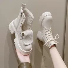 Botas Martin de salto alto feminino estilo britânico forro botas de algodão moda outono inverno novo estilo salto grosso