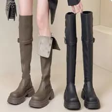 Moda All-Match dois Wear de sola grossa tubo longo sobre o joelho botas femininas 2025 outono inverno novo estilo grosso