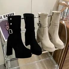 Nicho estilo Retro salto grosso mais magro olhar botas curtas femininas 2025 novo estilo verão All-Match aumentado peque