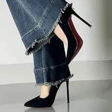 2024 novo estilo temperamento de alta qualidade não cansado profissional francês preto apontado Stiletto cama de salto a