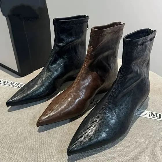 Botas europeias americanas femininas, bico fino, salto cunha, aumento interno, zíper traseiro plano, botas curtas femini
