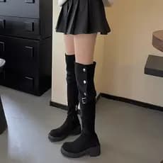 Botas longas de sola grossa dobradas de duas peças femininas 2025 outono inverno novo estilo salto grosso sobre o joelho