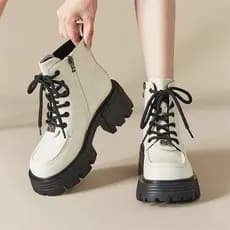 2026 Botas curtas femininas de salto grosso outono ano Martin botas estilo britânico aumentando botas curtas femininas c
