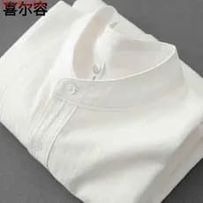 Camisa de manga curta de linho de algodão com gola Henry de manga curta de linho de cor sólida gola alta verão primavera