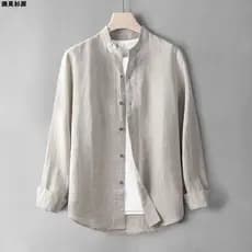 Chinês Retro completo linho camisa de manga comprida masculina verão fino tecido de linho puro camisa Casual cor sólida