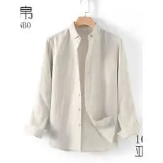 Camisa de linho masculina lapela manga comprida novo estilo camisa de linho de algodão estilo fino solto Casual primaver