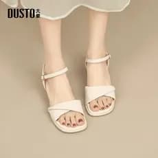 Dadong sandálias de alça plana sapatos femininos 2024 verão novo estilo moda salto grosso fivela plana salto médio sandá