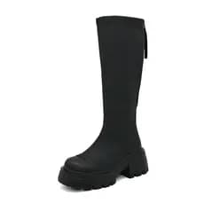 Dadong botas de cavaleiro de tubo médio feminino inverno novo estilo moda Casual salto médio sola grossa dedo do pé redo