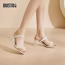 Dadong moda chinelos sapatos femininos verão novo estilo moda salto grosso salto transparente salto alto gaze Outing san