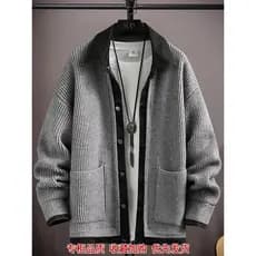 Costura de malha Cardigan jaqueta masculina primavera outono 2025 novo estilo falso jaqueta de duas peças masculino solt