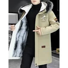 Forro de lã engrossado masculino de comprimento médio acolchoado de algodão jaqueta na moda Pai macacão jaqueta acolchoa