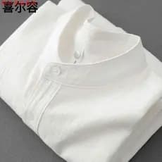 Camisa de manga curta de linho de algodão com gola Henry de manga curta de linho de cor sólida gola alta verão primavera