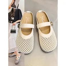 Elegante malha oco Baotou sandálias chinelos 2026 verão novo estilo sapatos cinta plana sola macia exterior usar chinelo
