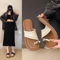 Estilo de fadas Retro tecido oco capa Toe sandálias femininas 2026 verão novo estilo sapatos exterior Wear Casual All-Ma
