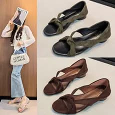 2026 verão novo estilo sapatos torcido cruz cinta sandálias sapatos femininos salto baixo exterior usar sola macia All-M