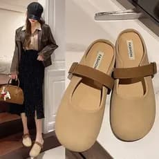 Francês exterior Wear Baotou chinelos de sola macia 2026 primavera novos sapatos casuais de sola plana sapatos femininos