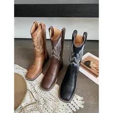 Botas de Cowboy ocidentais de couro macio botas de cavaleiro bordadas botas Martin de cano médio botas Chelsea botas lon
