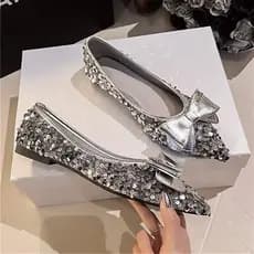 Estação europeia elegante sapatos de dedo apontado primavera outono boca rasa 2026 novo estilo sapatos de lantejoulas sa