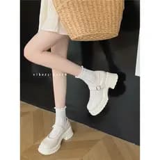 Branco francês Mary dedo do pé redondo sapatos de couro de sola grossa 2026 novo estilo primavera verão Retro doce legal