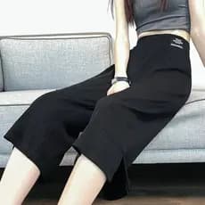 Solto mais magro olhar Casual em linha reta calças de perna média verão gelo seda calças cortadas feminino verão tamanho